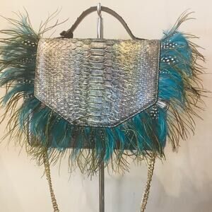 Made in Italy Python skin with feathers handbag